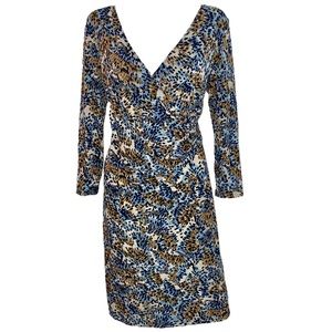 XL 14 Andre Oliver 3/4th Sleeve Stretchy Wrap Style V Neck Splatter Print Dress